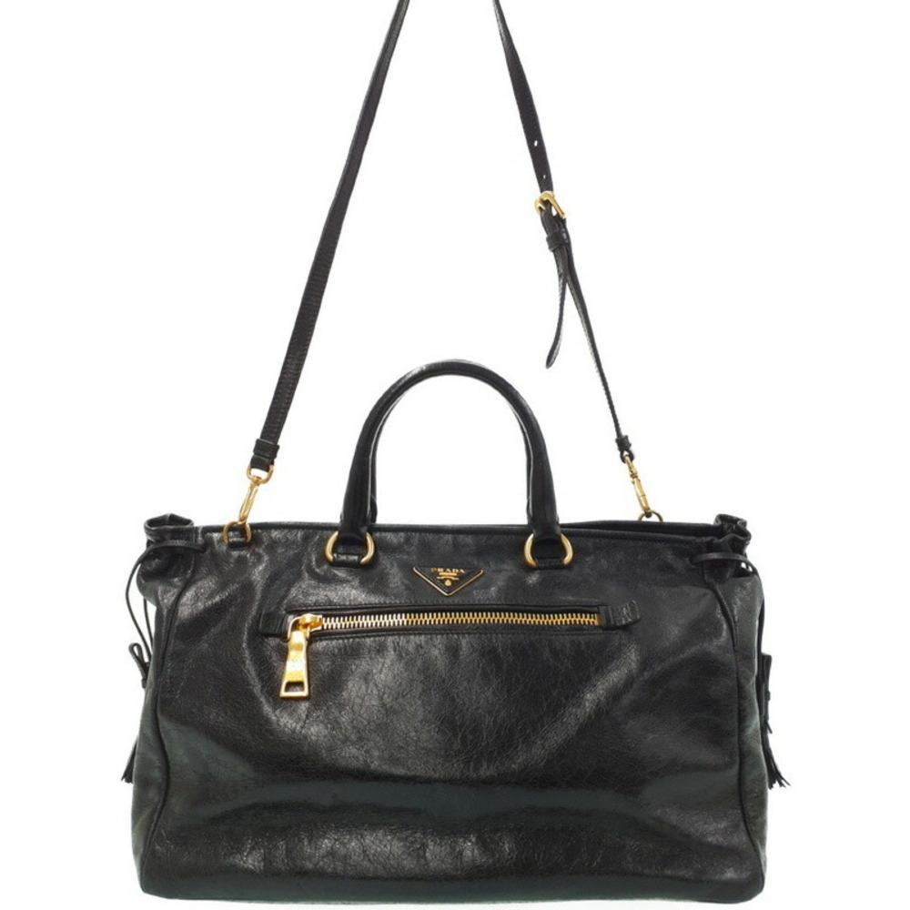 Prada vitello shine leather 2way handbag Shoulder Bag Black
